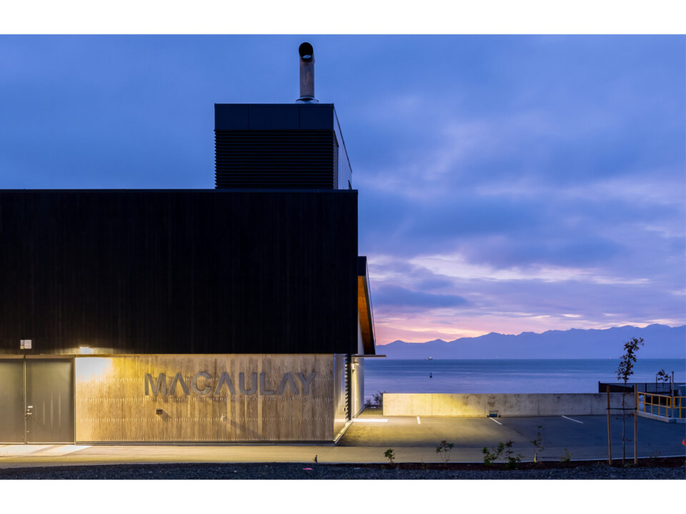 Macaulay Pump Station - exterior at dusk