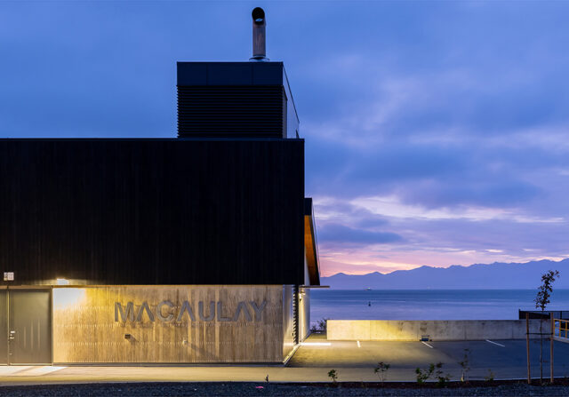 Macaulay Pump Station - exterior at dusk